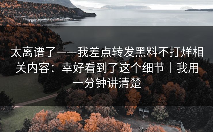太离谱了——我差点转发黑料不打烊相关内容：幸好看到了这个细节｜我用一分钟讲清楚