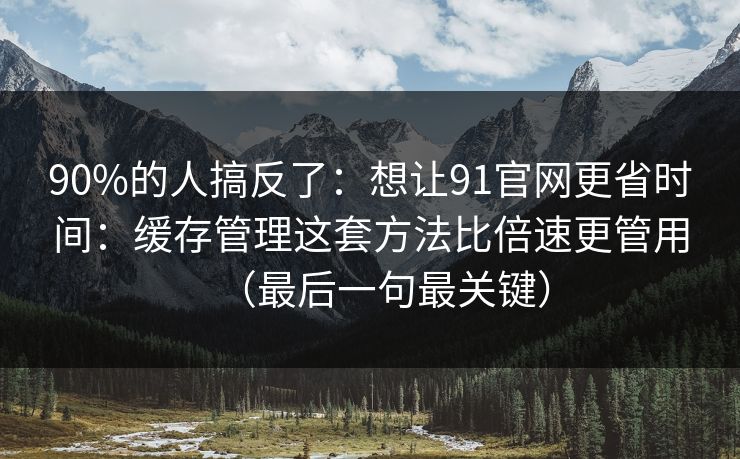 90%的人搞反了：想让91官网更省时间：缓存管理这套方法比倍速更管用（最后一句最关键）